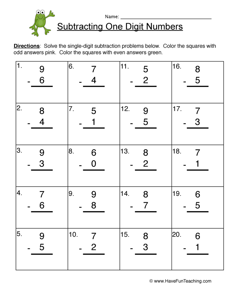 One Digit Addition And Subtraction Worksheets Pdf