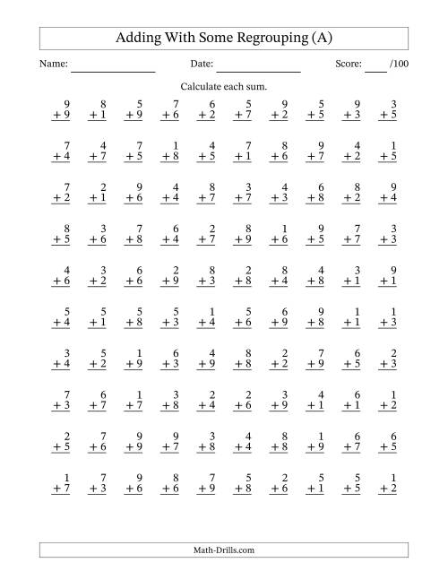 100 Addition Problems Single Digit Worksheets Day