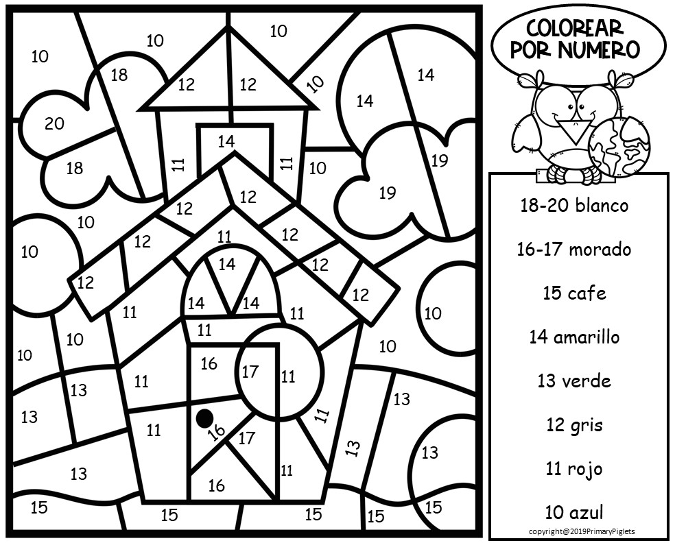 Color By Numbers In Spanish Worksheets
