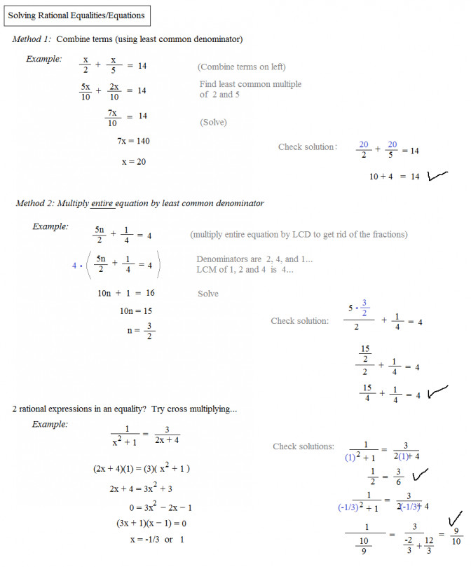 Solving Rational Equations Worksheet Easy