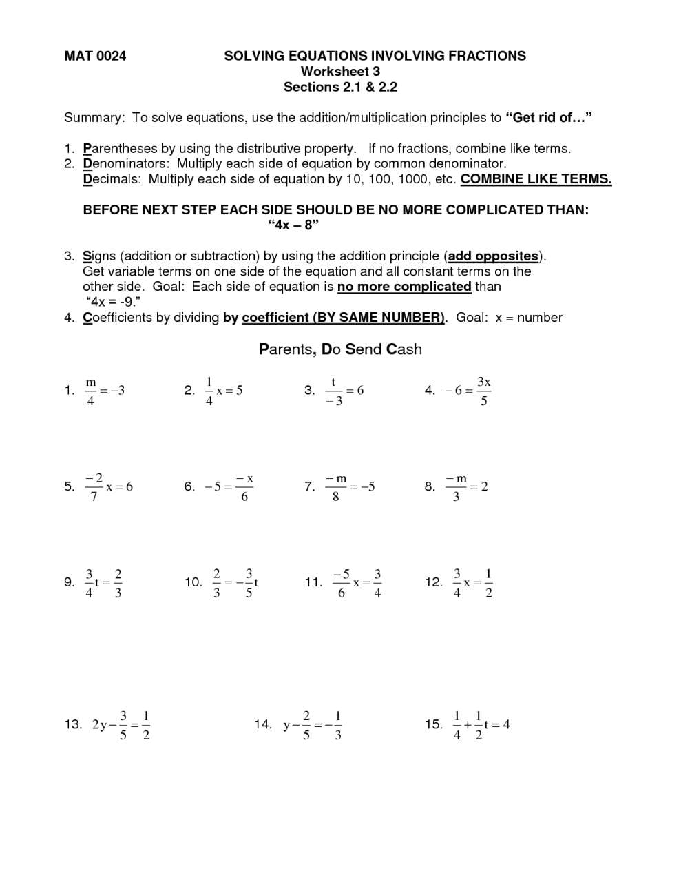 14 Best Images of MultiStep Equations Worksheets With Answers Two
