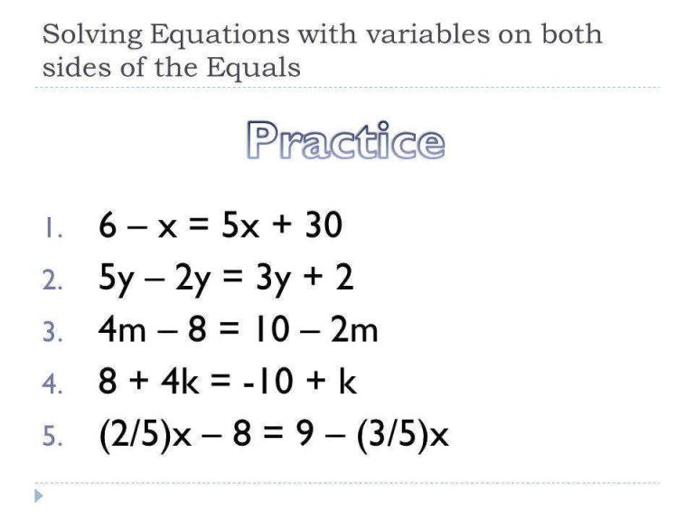 Solving Equations With Variables On Both Sides Worksheet 8Th Grade Pdf