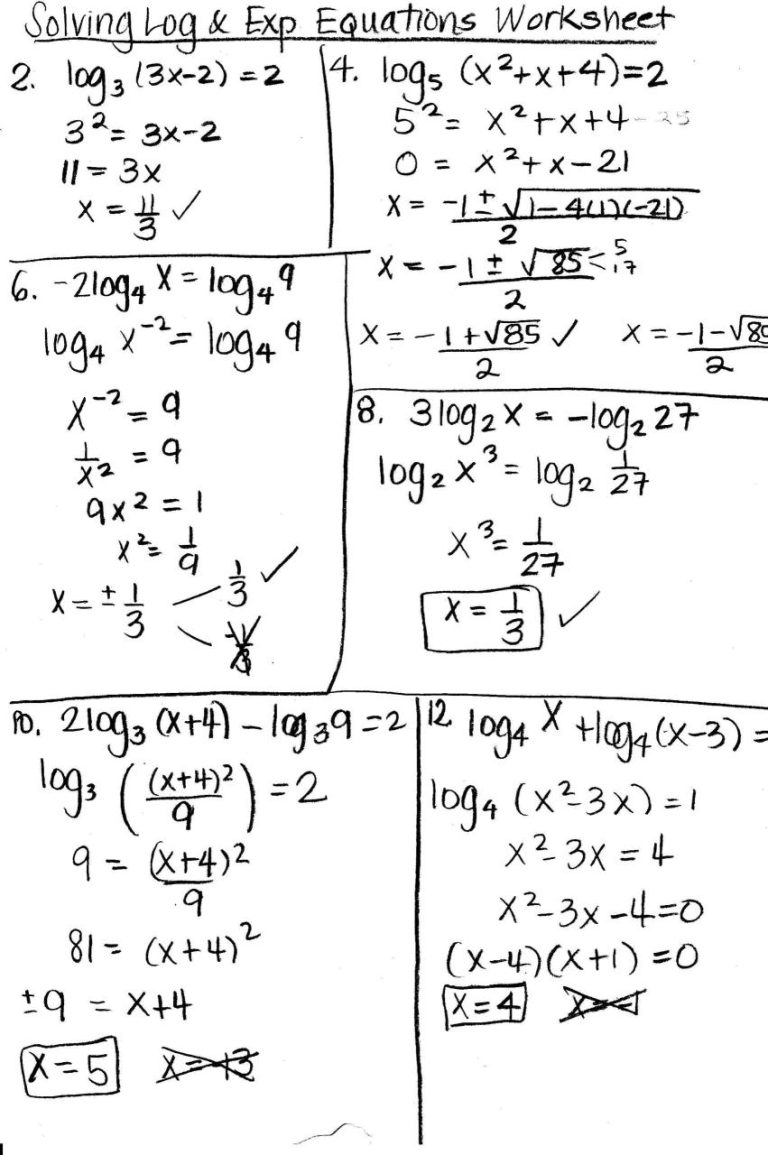 exponential and logarithmic problem solving practice
