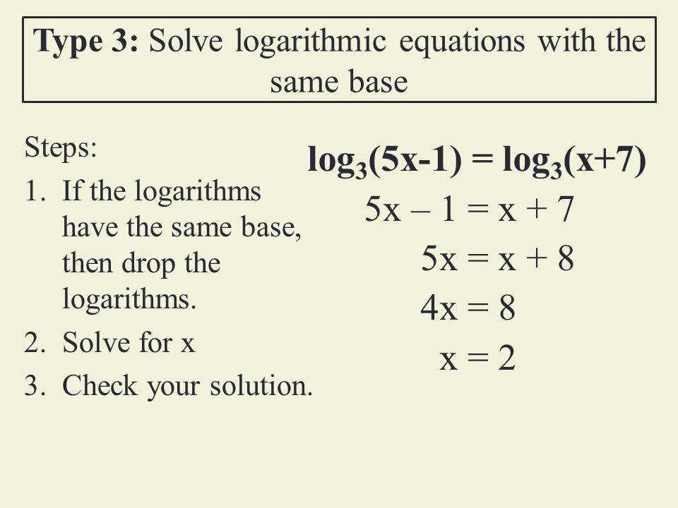 Solving Basic Log Equations Worksheet