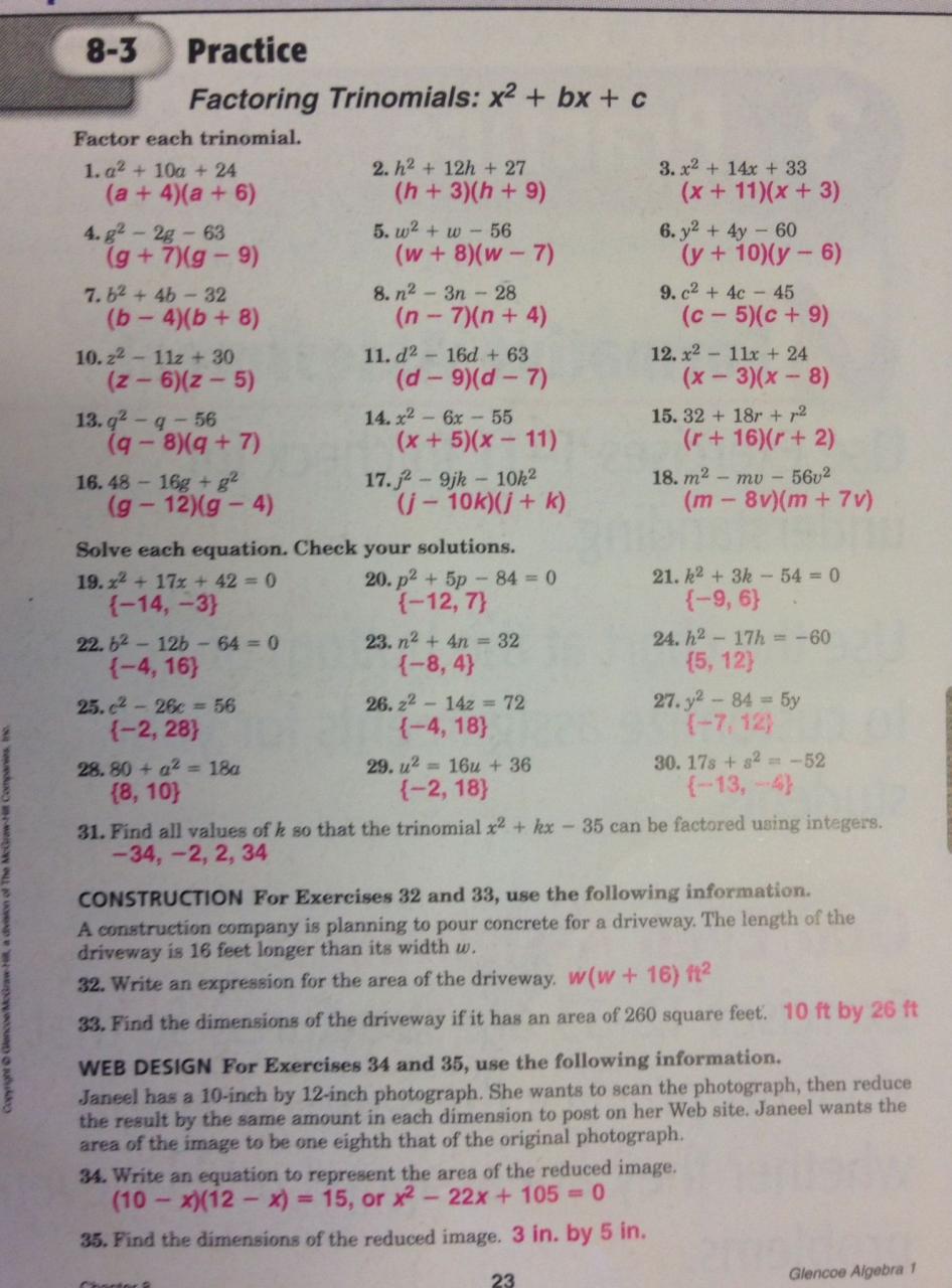 Algebra 2 Factoring Worksheet With Answers