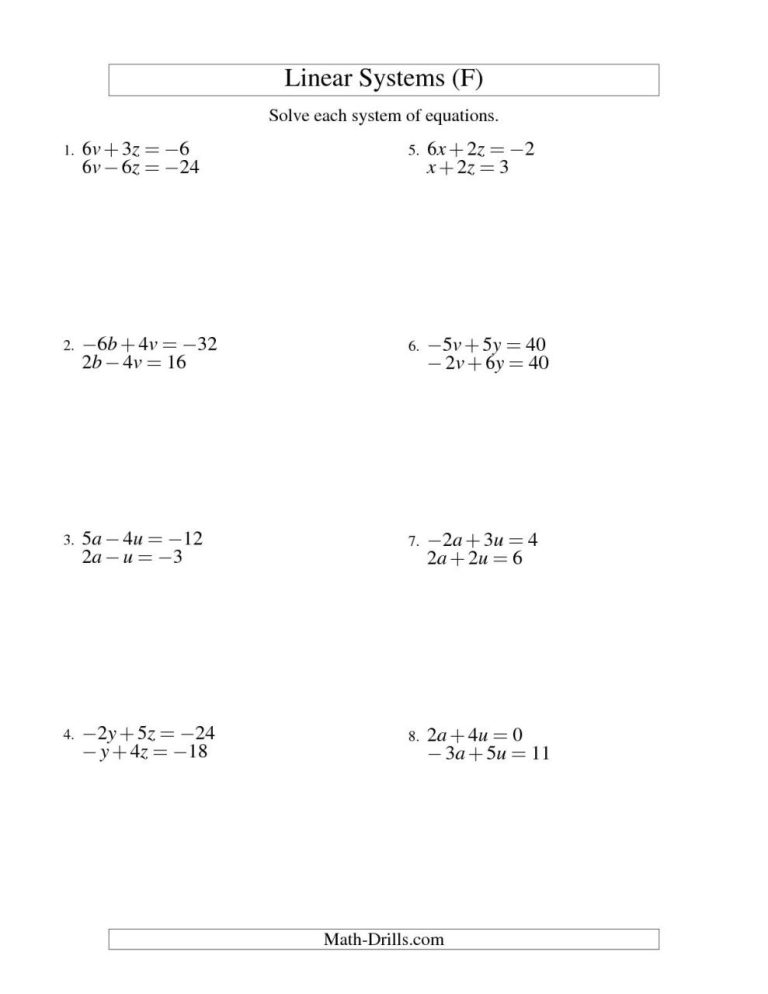 Solving Systems Of Equations By Elimination Worksheet Doc