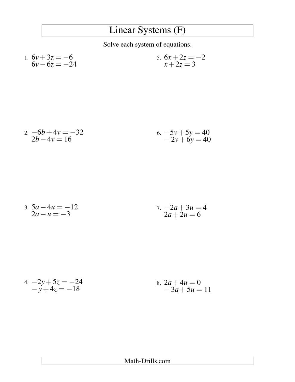 Solving Systems Of Equations By Elimination Worksheet Doc