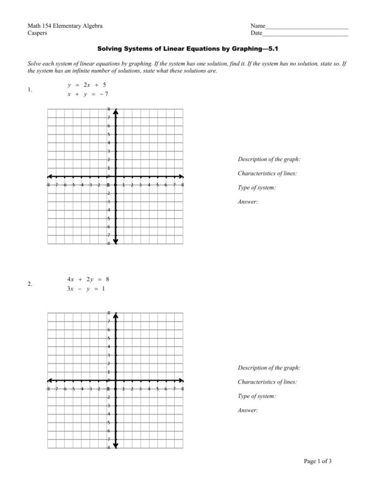 Worksheet Systems Of Equations Graphing