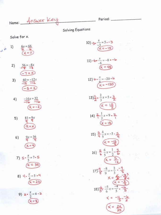 Simple Two Step Algebra Equations Worksheets