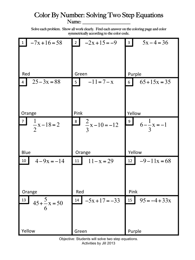Two Step Equations Worksheet Answer Key With Work