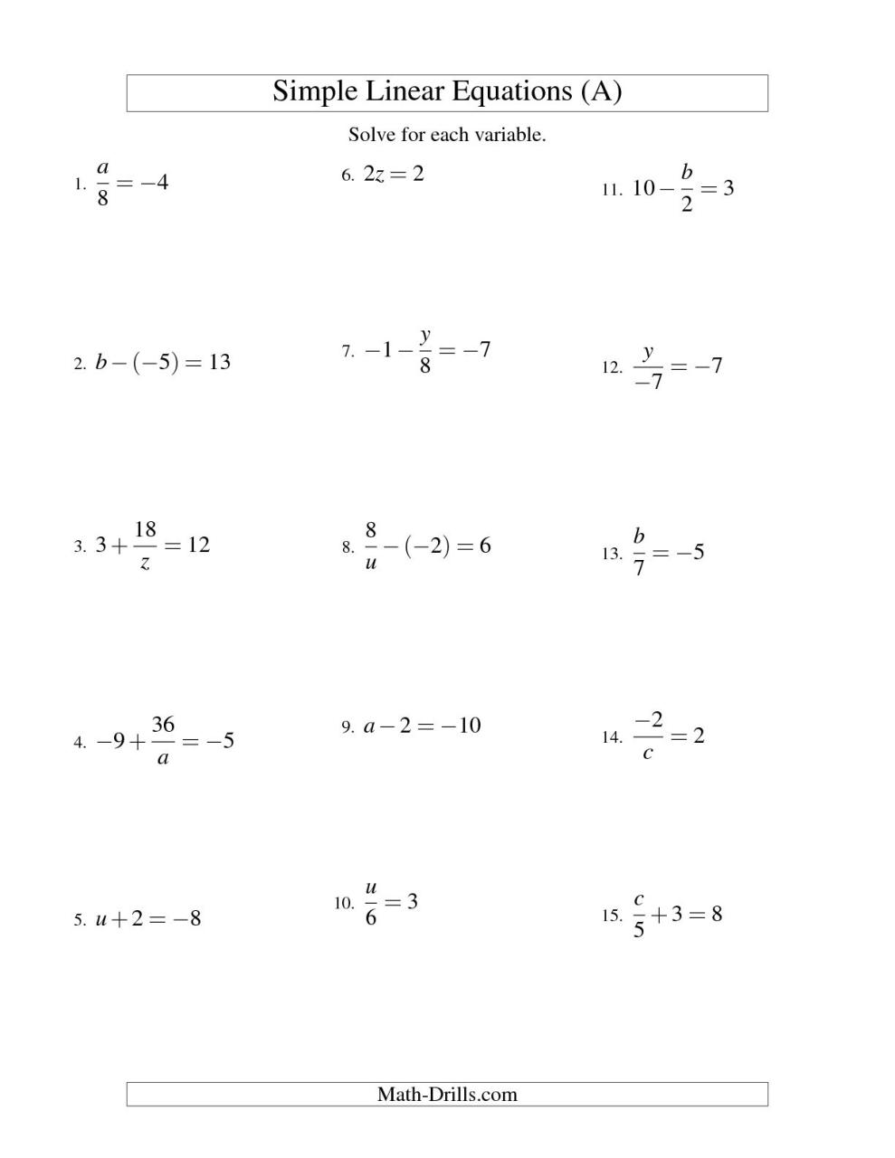 Solving Two-Step Equations Worksheet Answer Key 7Th Grade
