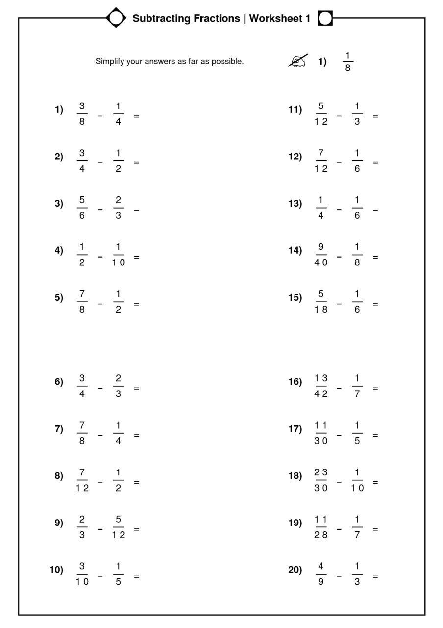 4Th Grade Math Worksheets Subtraction