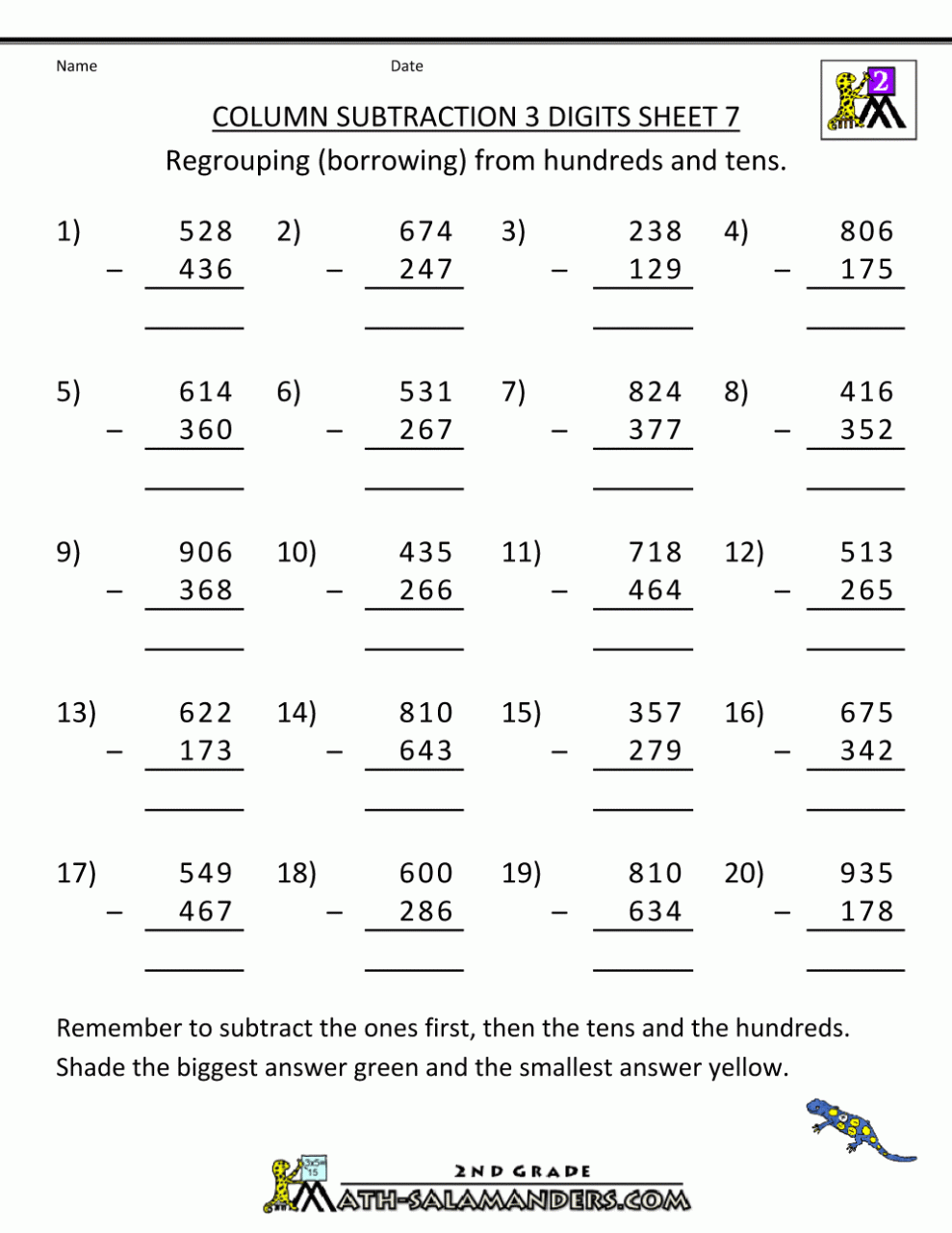 2Nd Grade Math 3 Digit Addition And Subtraction Worksheets