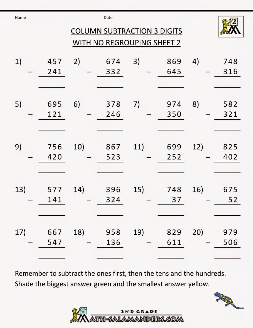 5 Digit Subtraction Worksheets free math printable 2 digit