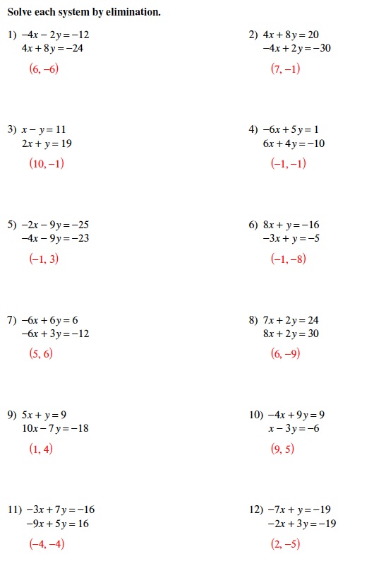 Systems Of Equations Worksheet All Methods