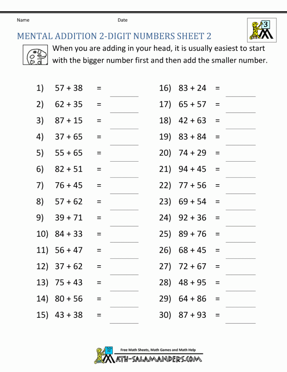 Addition And Subtraction Worksheet For Third Grade
