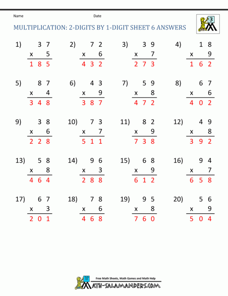Math Worksheets 3Rd Grade Multiplication