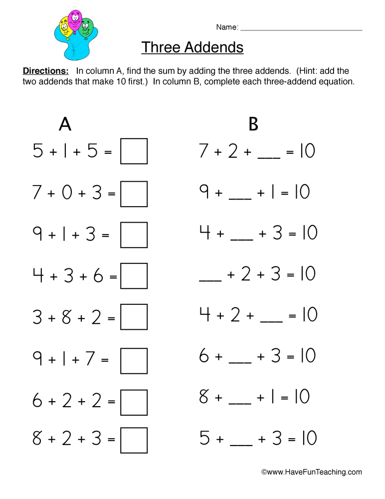 Math Worksheets Adding 3 Single Digit Numbers mixed problems