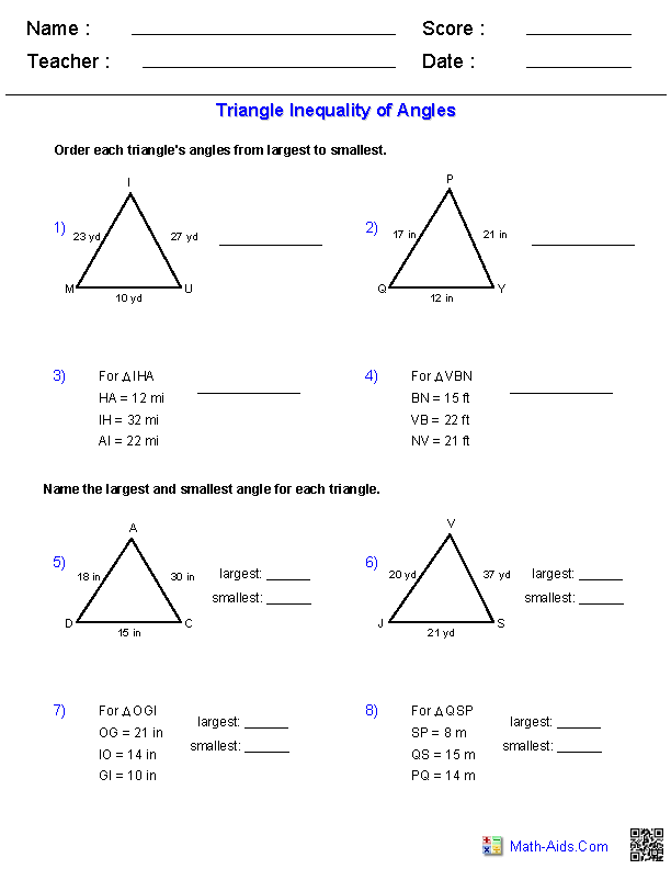 Angle Sum Theorem Worksheet Pdf