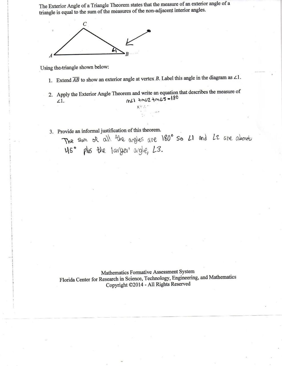 Triangle Sum and Exterior Angle theorem Worksheet