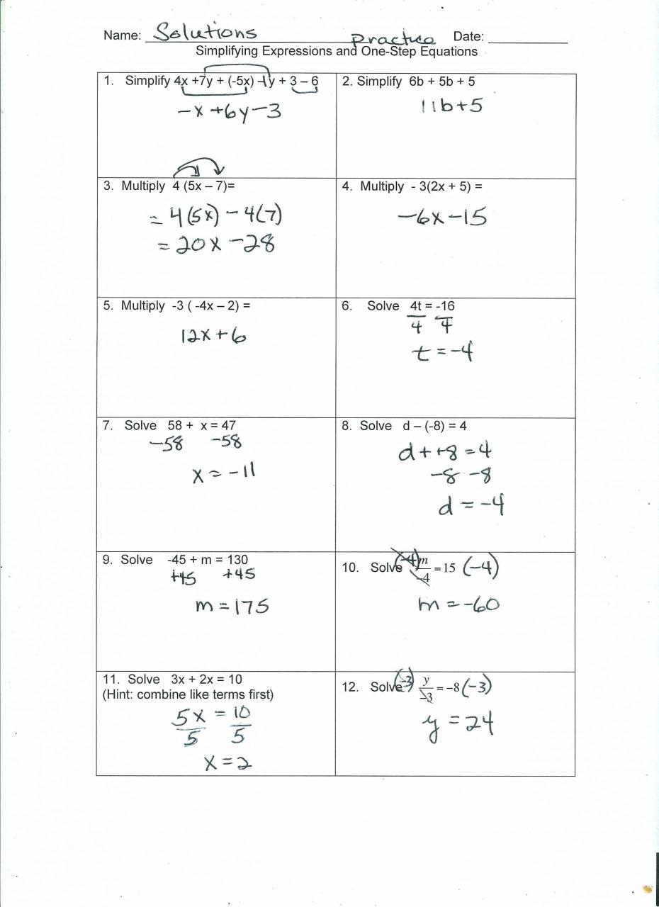 Two Step Equations Practice Worksheet Pdf