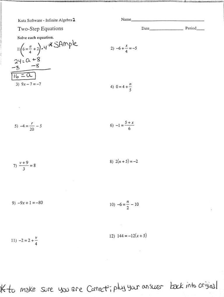 One Step Equations Worksheets With Fractions And Decimals