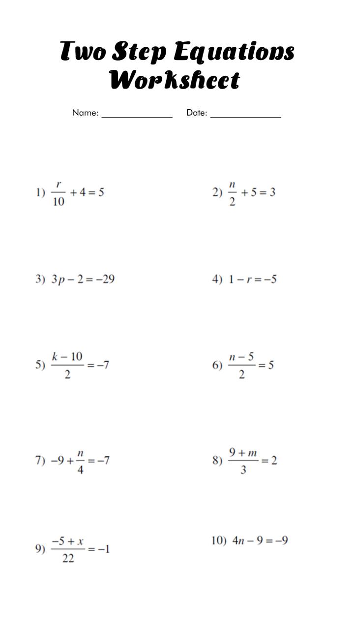 Solving Simple Two Step Equations Worksheet Pdf