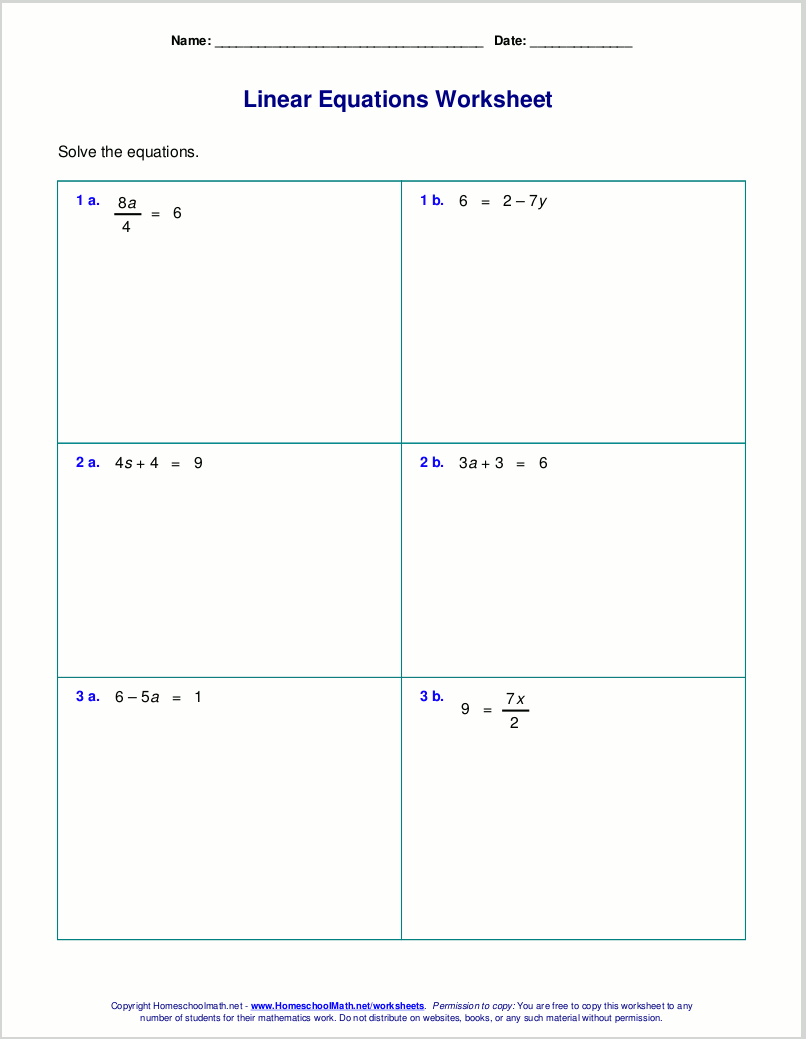Linear Equations Worksheets Pdf
