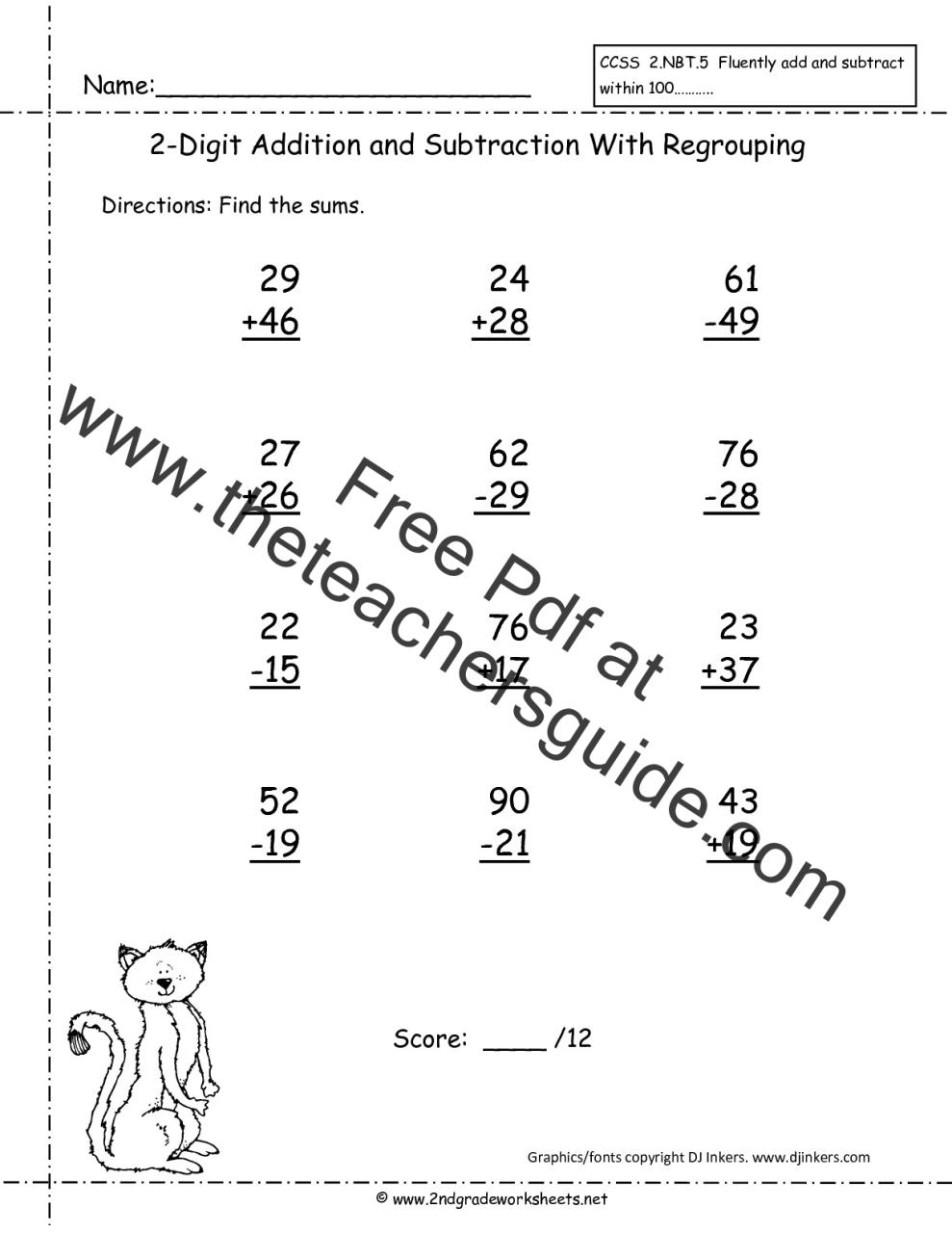 Double Digit Addition Without Regrouping Worksheets Free