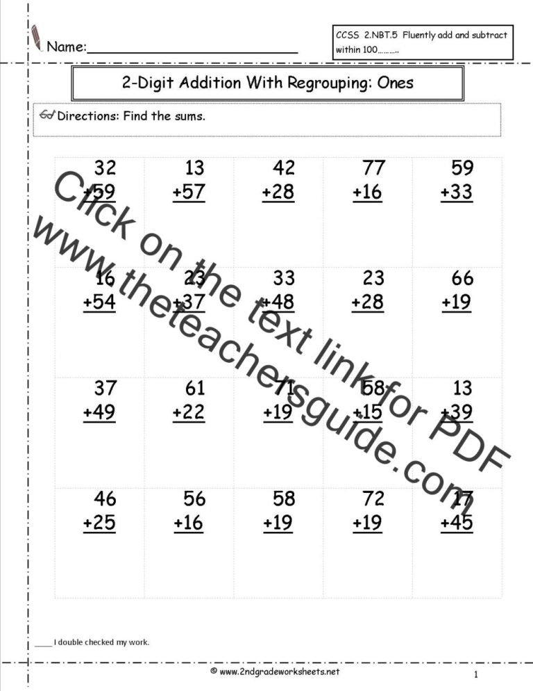 2 Digit Addition With Regrouping Worksheets Free