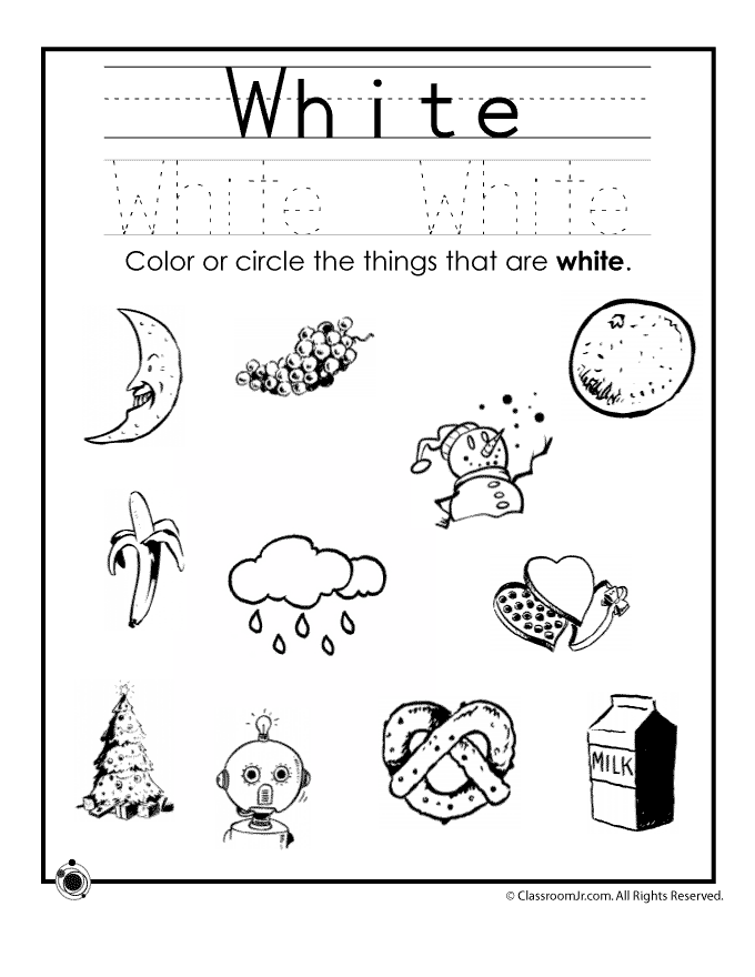 Color White Worksheets Kindergarten