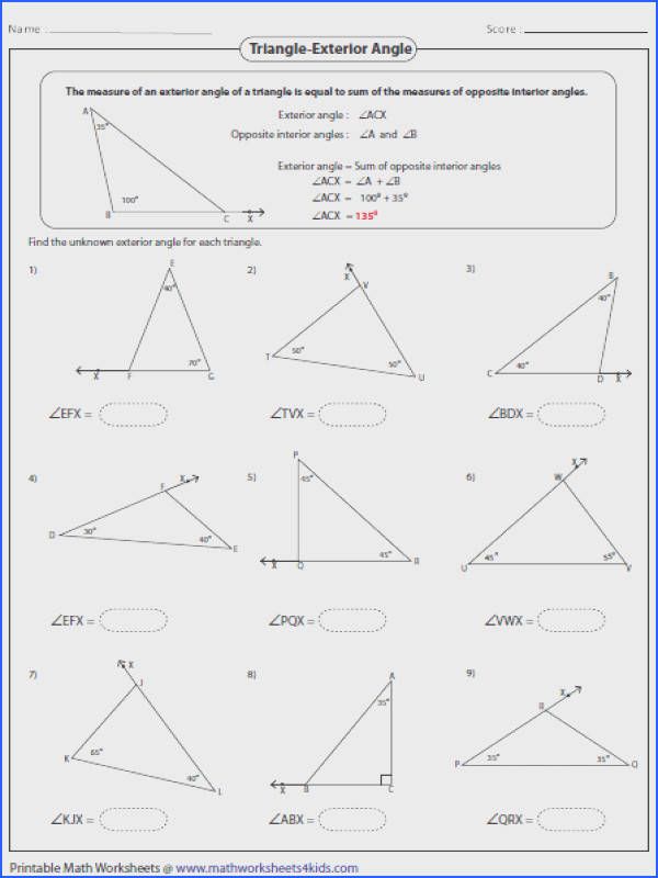 Angle Sum Theorem Worksheet Answers