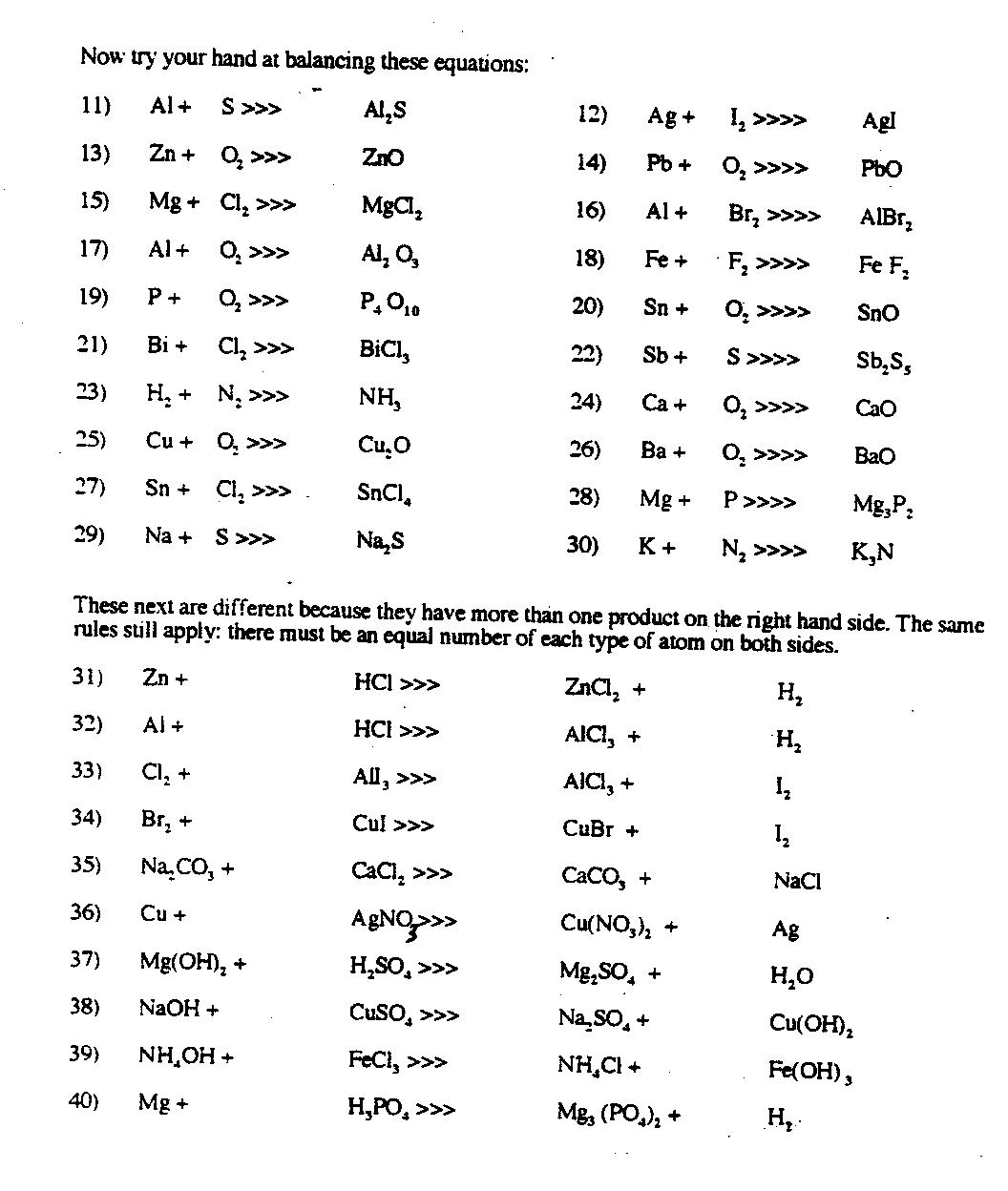 Balancing Chemical Equations Worksheet With Answers Grade 11