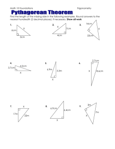 Pythagorean Theorem worksheet to hand in