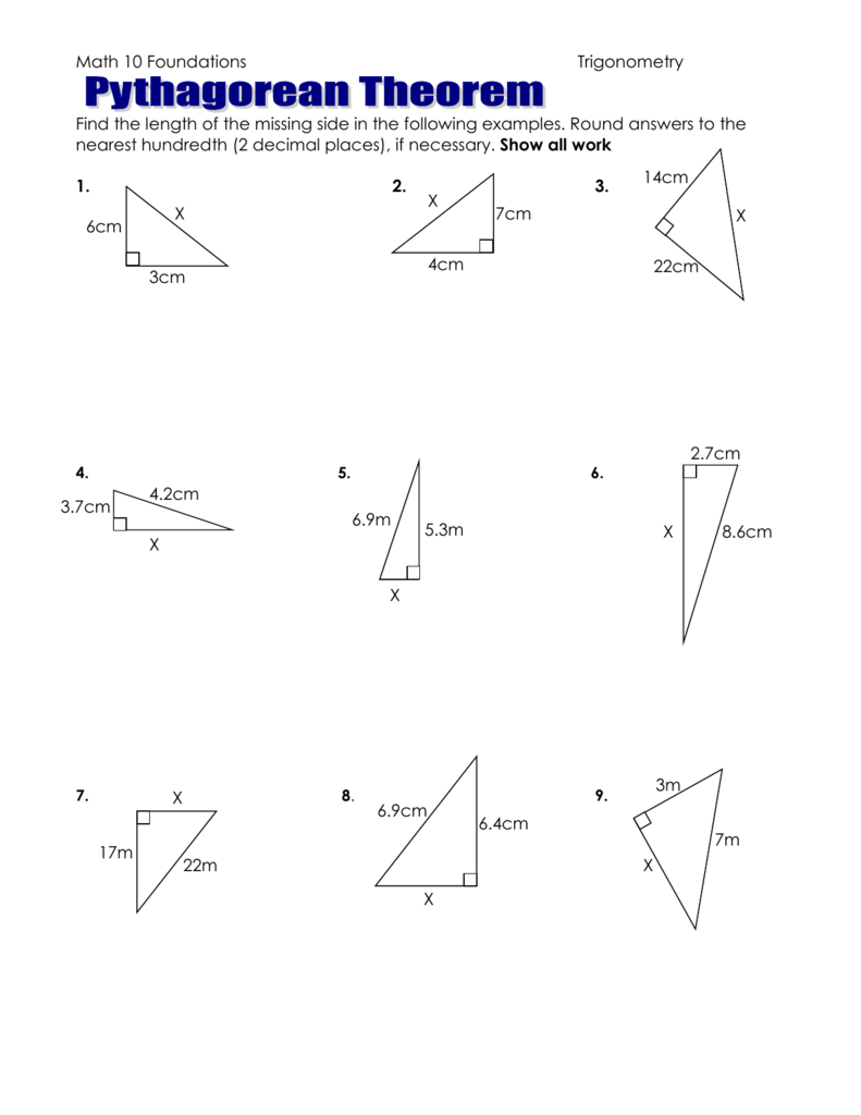 Pythagorean Theorem Worksheet With Answer Key