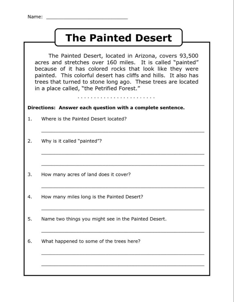 Reading Comprehension Strategies Worksheets For 4Th Grade