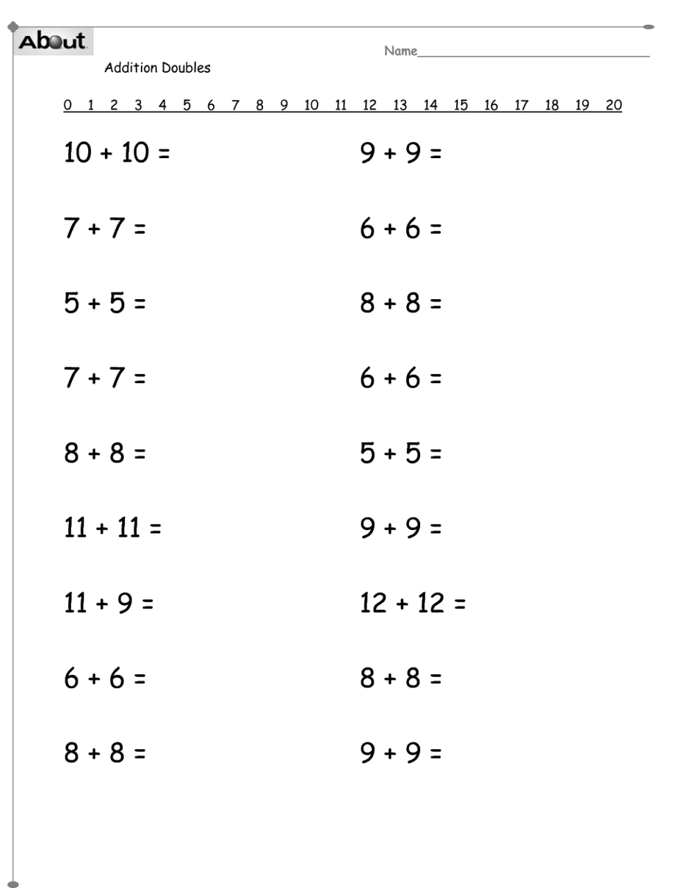 Math Worksheets Grade 1 Adding Doubles Sheets Kumon worksheets, 1st