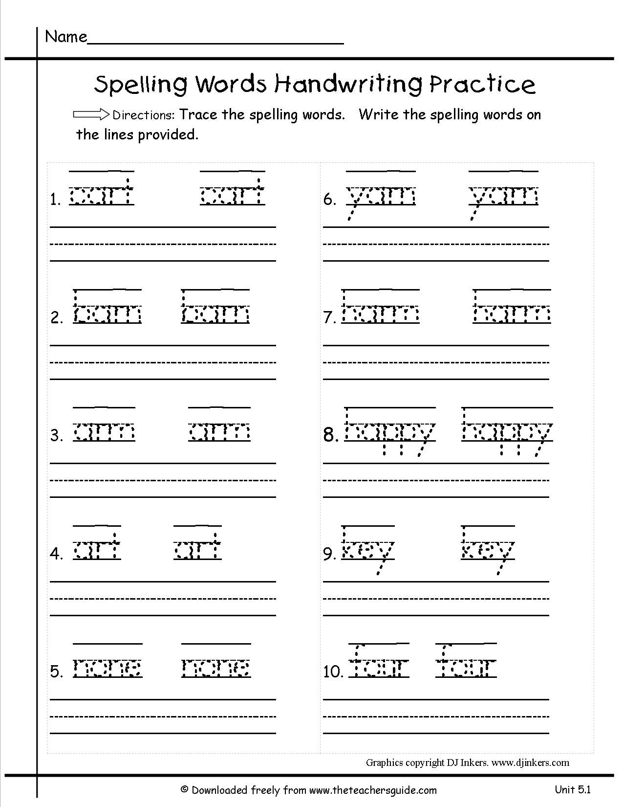 Handwriting Spelling Grade 1 Worksheets