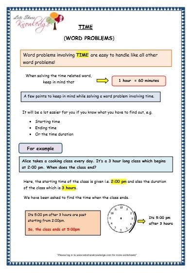Problem Solving Time Worksheets Grade 3