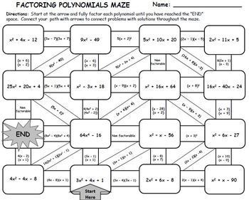 Multiplying Polynomials Maze Worksheet Answers