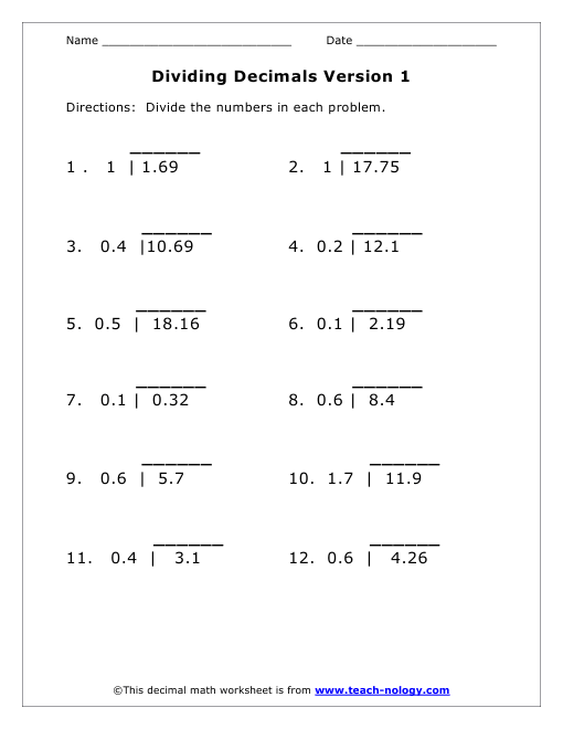 Decimal Division Questions And Answers