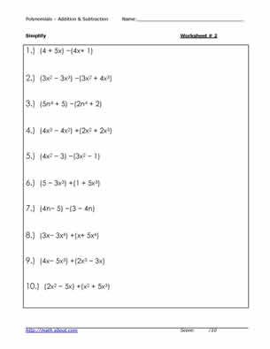 Adding And Subtracting Polynomials Worksheet With Answers Pdf