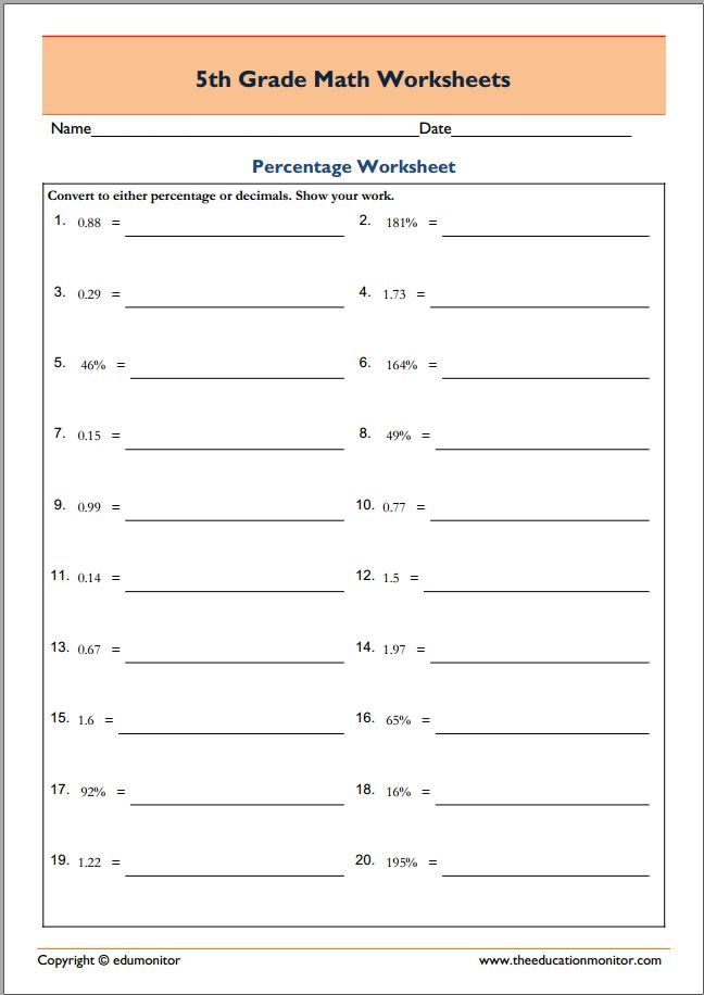 Free 5th Grade Math Worksheets Printables. Free printable math