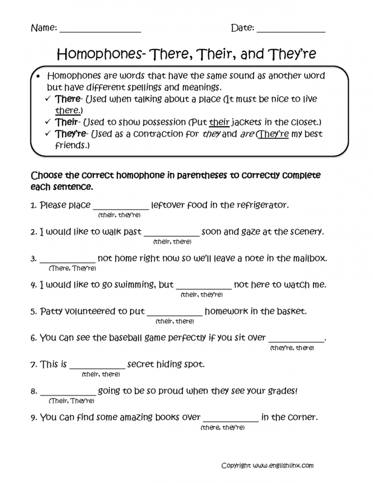 6th Grade Homophones Worksheets For Grade 6