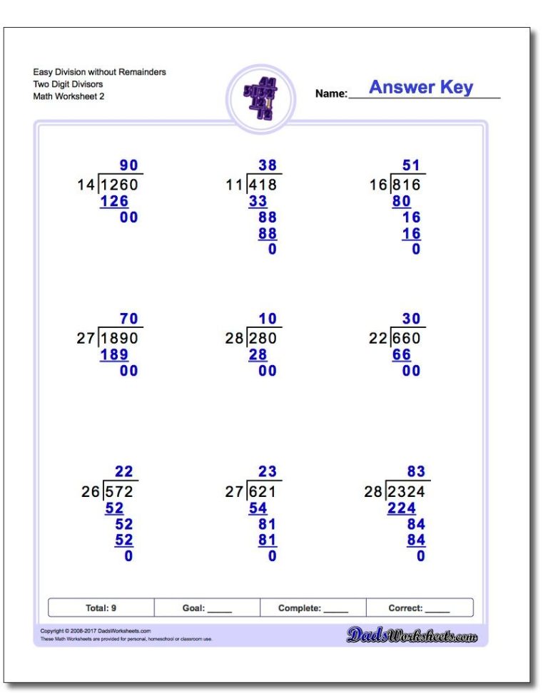 Grade 6 Long Division Worksheets With Answers