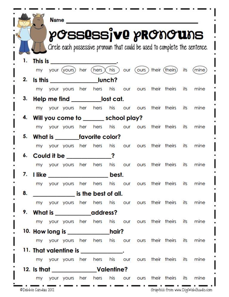 Printable Possessive Adjectives Worksheet Pdf