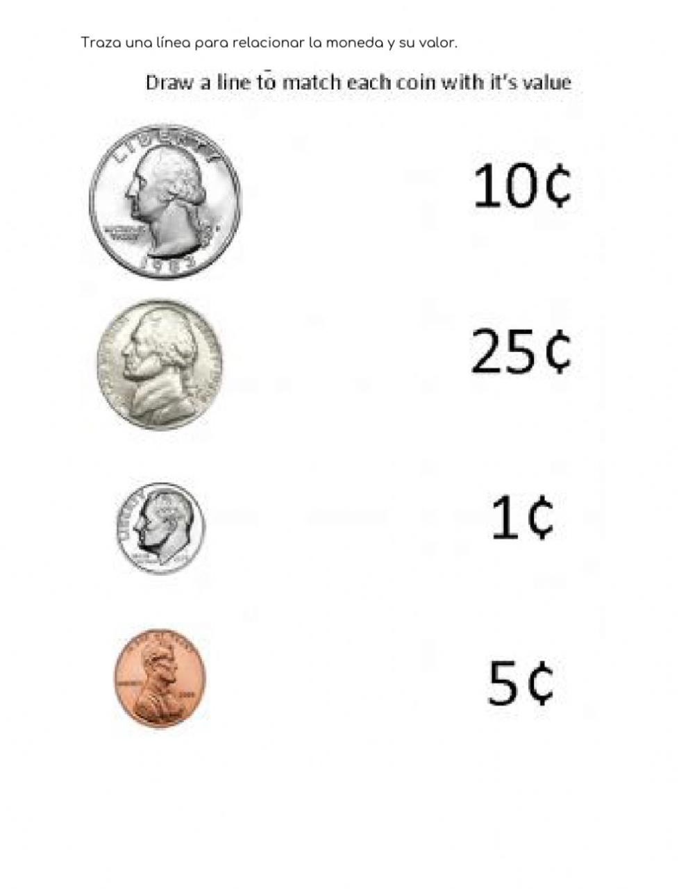 Coins worksheet for first grade