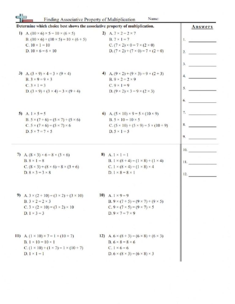 Distributive Property Of Multiplication Worksheets Grade 4