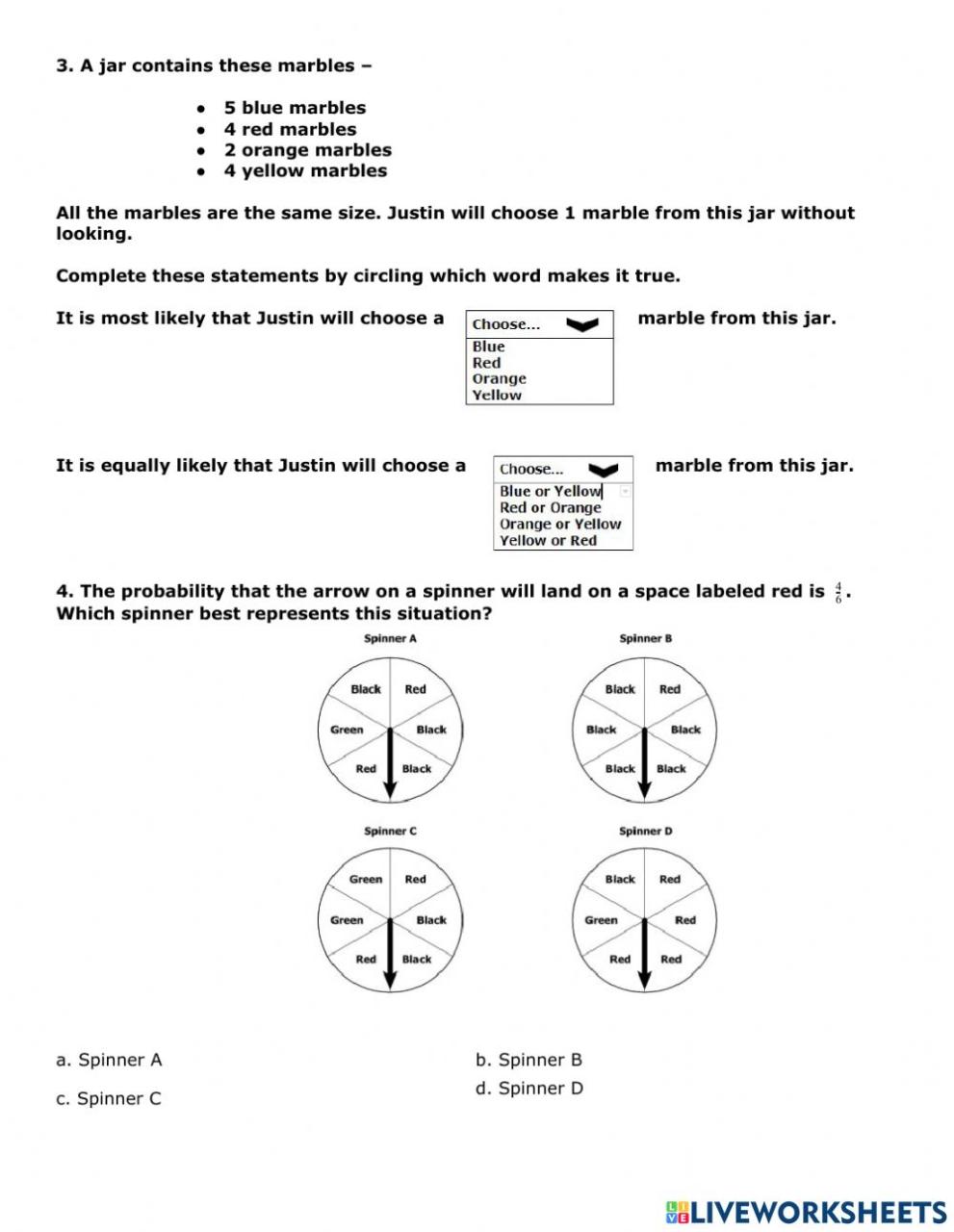 Probability Assessment interactive worksheet