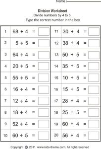 Division Worksheets Divide Numbers by 4 to 5 Fun math worksheets
